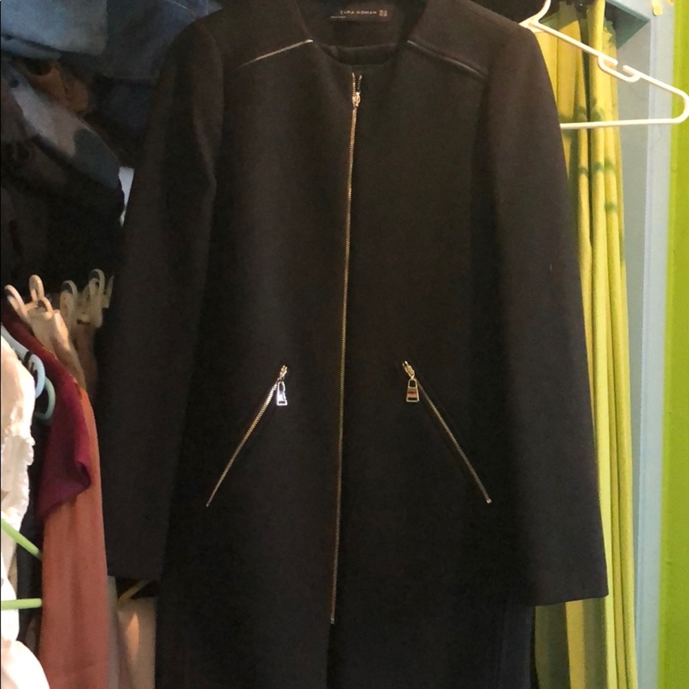 NWOT Zara Zipped Coat With Round Neck - Picture 3 of 5